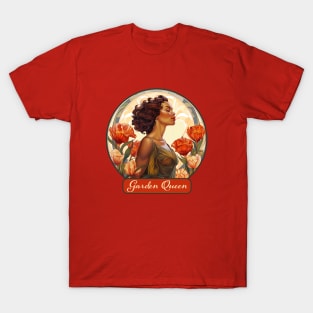 Garden Queen Vintage Tulip Flower African American Woman Gardener T-Shirt